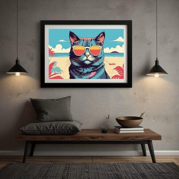 Cool Cat - Framed Print on high quality photo paper - Picture 1 of 5
